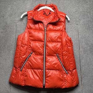 Anorak‎ Women's Orange Quilted Down Puffer Vest Packable with Bag Size Large